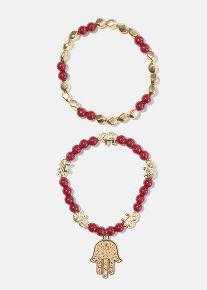 Bead Bracelet with Hamsa Hand