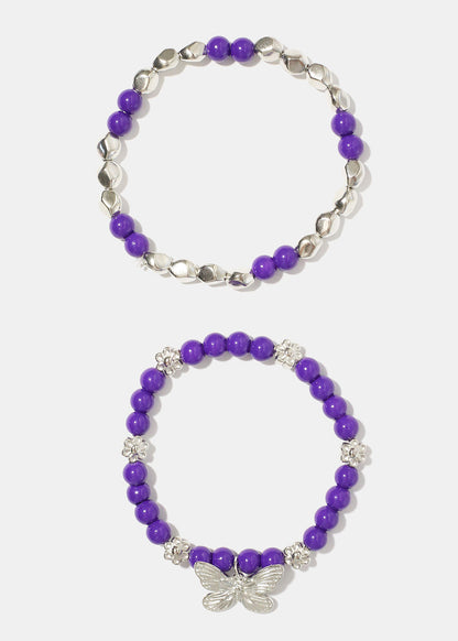 Dark Bead Bracelet with Butterfly