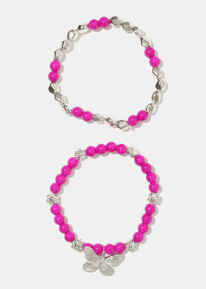 Dark Bead Bracelet with Butterfly