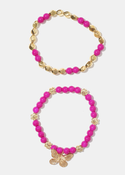 Dark Bead Bracelet with Butterfly