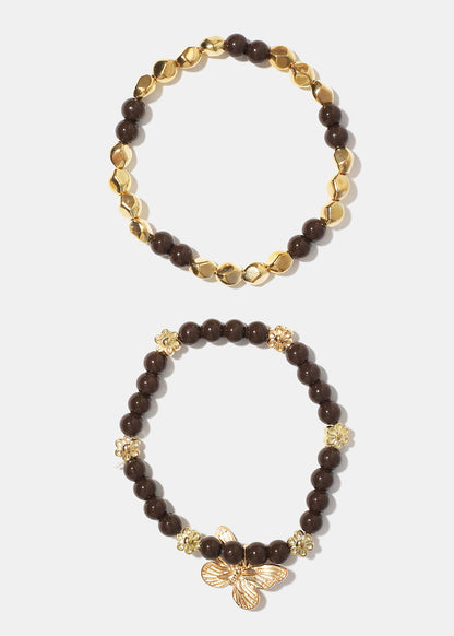 Dark Bead Bracelet with Butterfly