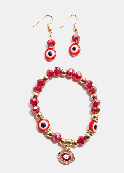 Colorful Evil Eye Bracelet & Earring Set