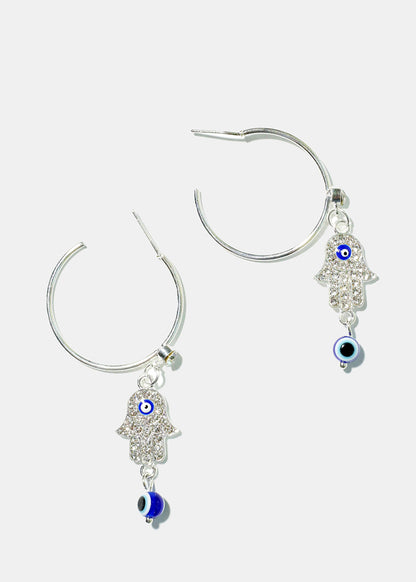 Hamsa Hand & Evil Eye Hoop Earrings