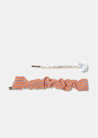 2 Piece Plaid & Gemstone Hair Pins
