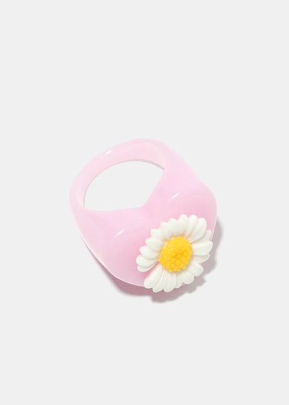 Flower on Heart Resin Ring